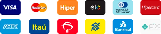 Aceitamos PIX e cartões de crédito e débito